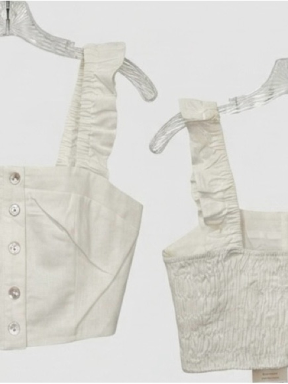 Ruffled Strap Button-Front Crop Top - Ivory - Picture 2 of 3
